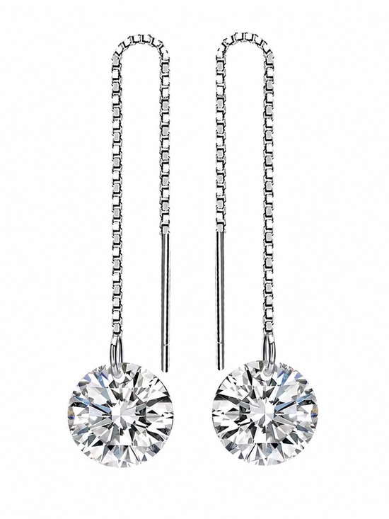 Jewelry - Italian Luxury Sterling Silver Clear Cubic Zirconia Threader Drop Earrings NWOT
